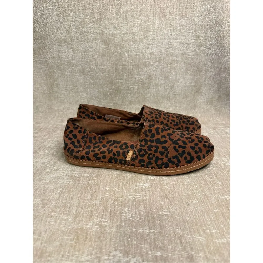Toms Women's Leopard Print Suede Leather Wrap Alpargata Espadrille Brown Size 9